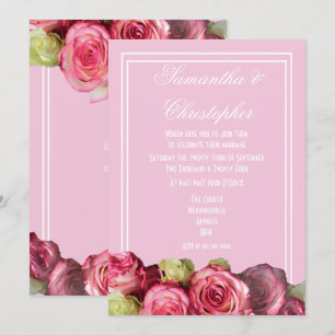 Invitation mariage rose à fleurs de bordure rose