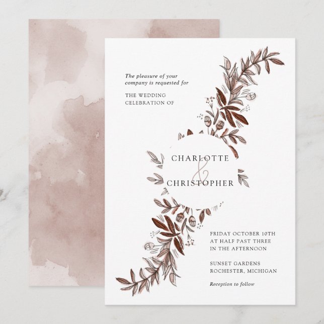 Invitation Mariage rose à l'aquarelle rose vif (Devant / Derrière)