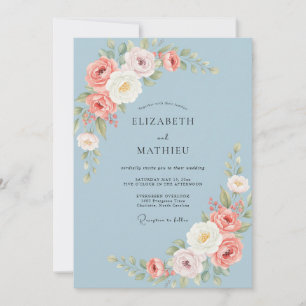 Invitation Mariage Rose Antique Bleu Poudre