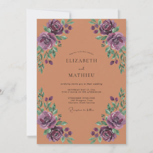 Invitation Mariage Rose Antique Violette Terracotta