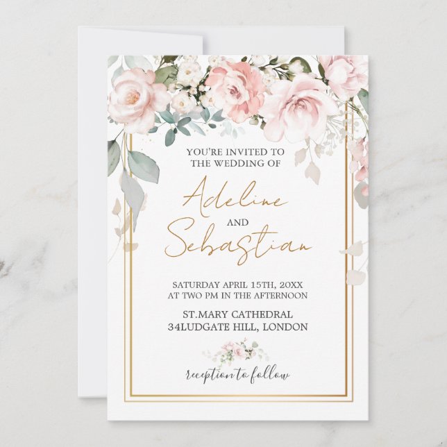 Invitation Mariage rose blanc (Devant)