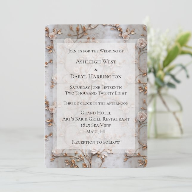 Invitation Mariage Rose blanc gris chic (Debout devant)