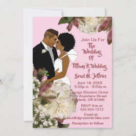 Invitation Mariage rose blanc pour mariée et mariée afro-amér