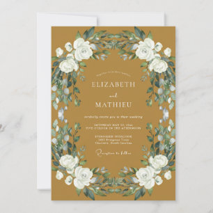 Invitation Mariage Rose Blanche Ocre