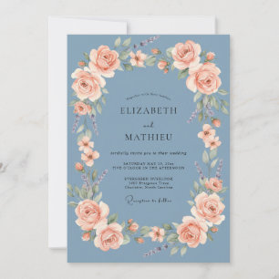 Invitation Mariage Rose Bleu Acier