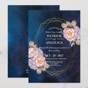 Invitation Mariage rose bleu bleu de la marine moderne
