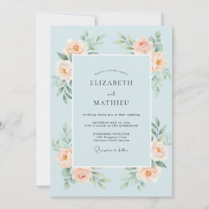Invitation Mariage Rose Bleu Ciel de Style Impressionniste