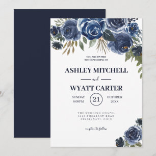 Invitation Mariage Rose bleu foncé