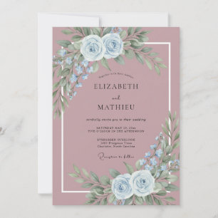 Invitation Mariage Rose Bleu Pâle Mauve Éthéré