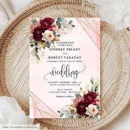 Invitation Mariage Rose Boho Dark Red White Gold