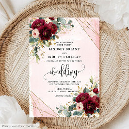 Invitation Mariage Rose Boho Deep Red Gold Blush