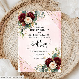 Invitation Mariage Rose Boho Maroon Gold Blush