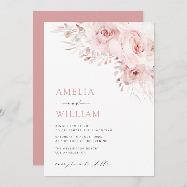 Invitation mariage rose boho moderne (Devant / Derrière)