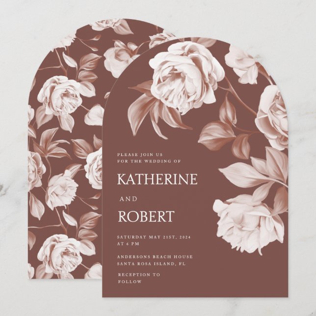 Invitation Mariage Rose botanique moderne (Devant / Derrière)