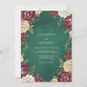 Invitation Mariage Rose Bourgogne Émeraude