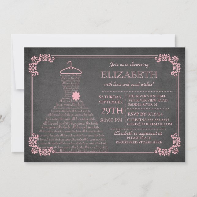 Invitation Mariage rose Chalkboard moderne Fête de l'mariée (Devant)