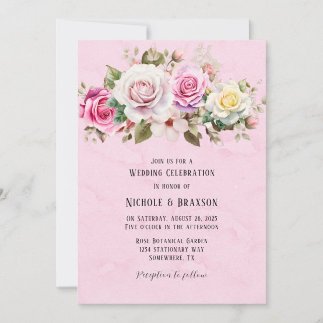 Invitation Mariage Rose chic et élégant (Devant)