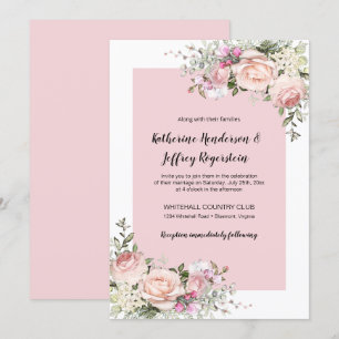 Invitation Mariage Rose couleur rose et crème
