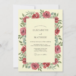 Invitation Mariage Rose Cramoisi Crème