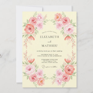 Invitation Mariage Rose Crème Fleur de Pivoine Rose