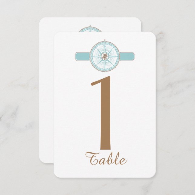 Invitation Mariage Rose de boussole bleu et or Numéro de tabl (Devant / Derrière)