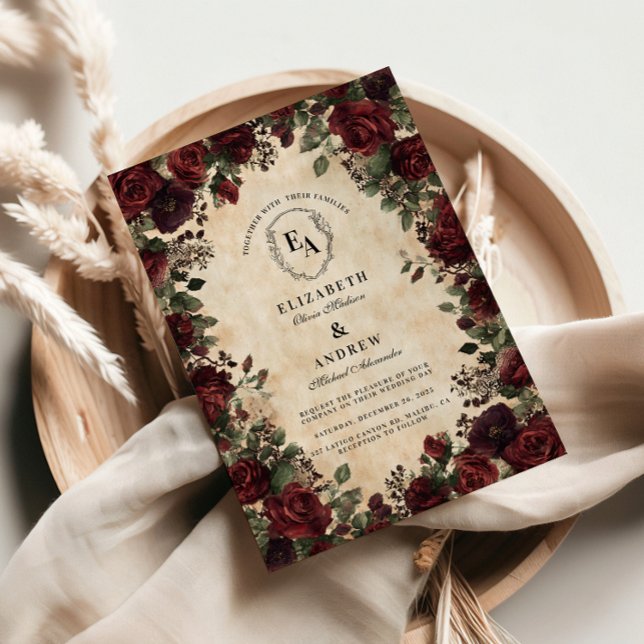 Invitation Mariage Rose de dentelle noire victorienne (Créateur téléchargé)