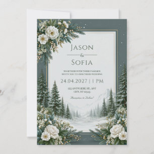 Invitation Mariage Rose de Pin enneigée