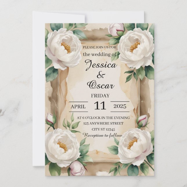 Invitation Mariage Rose de pivoine aquarelle délicate (Devant)