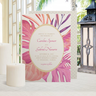 Invitation Mariage rose de plage tropical
