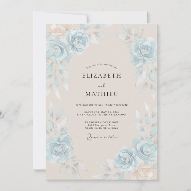 Invitation Mariage Rose de Sable Céleste (Devant)