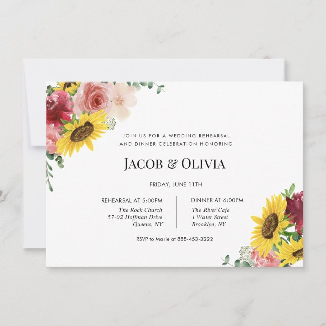 Invitation Mariage Rose de tournesol Dîner de répétition invi (Devant)