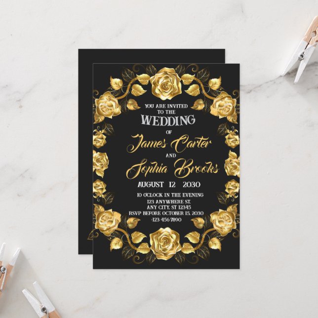 Invitation Mariage rose d'or (Devant/Arrière en situation)
