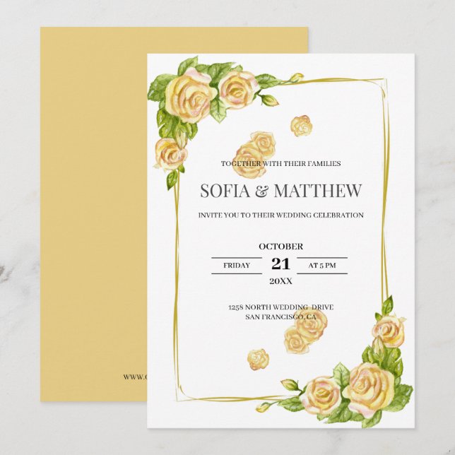 Invitation Mariage Rose d'or (Devant / Derrière)