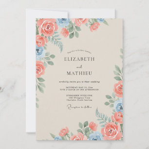 Invitation Mariage Rose Douce Azur Corail