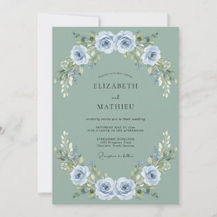 Invitation Mariage Rose Douce Bleu Acier