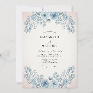 Invitation Mariage Rose Douce Bleu Poudre