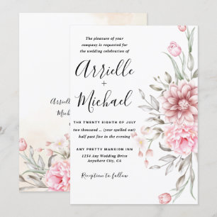 Invitation Mariage rose Dusty Rose de verdure