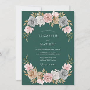 Invitation Mariage Rose Élégante Vert Chasseur