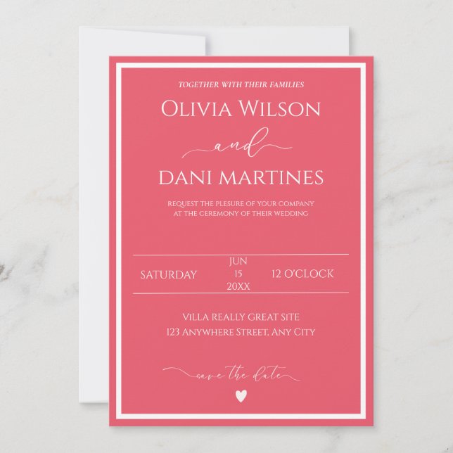 Invitation Mariage rose et blanc (Devant)