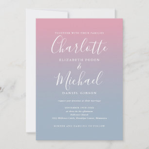 Invitation Mariage Rose Et Bleu Poussiéreux Ombré Tout En Un