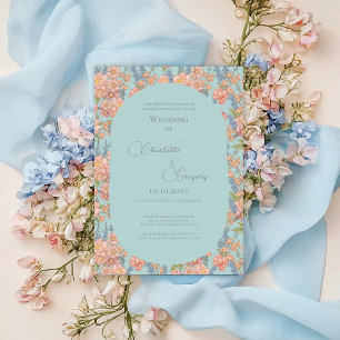 Invitation Mariage rose et bleu shabby chic floraux