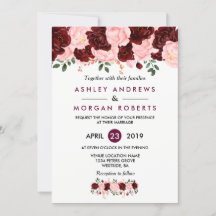 Mariage rose et bordeaux d'aquarelle florale Invit