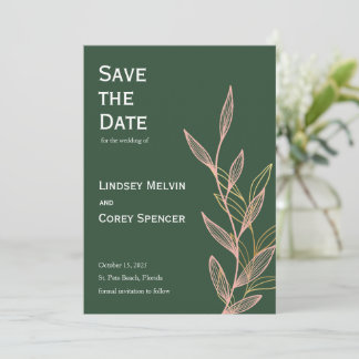 Invitation Mariage rose et feuille d'or vert Enregistrer la d