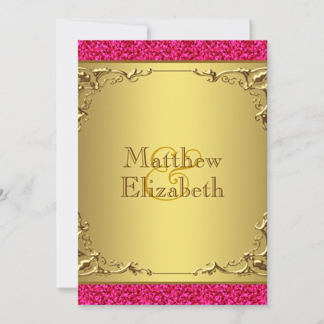 Invitation Mariage rose et or chaud (Devant)