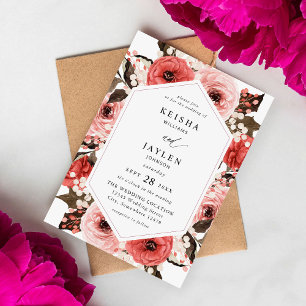 Invitation Mariage rose et rose rouge 2