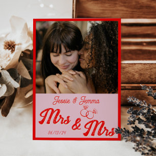 Invitation Mariage rose et rouge lesbienne Photo Enregistrer 