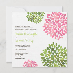 Invitation mariage rose et vert fleurs florales