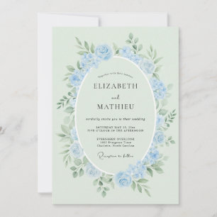 Invitation Mariage Rose Éthérée Bleu Poudre
