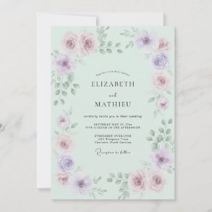 Invitation Mariage Rose Éthérée Vert Menthe