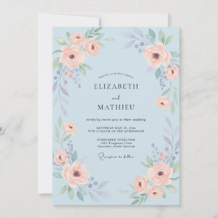 Invitation Mariage Rose Fantaisiste Bleu Poudre
